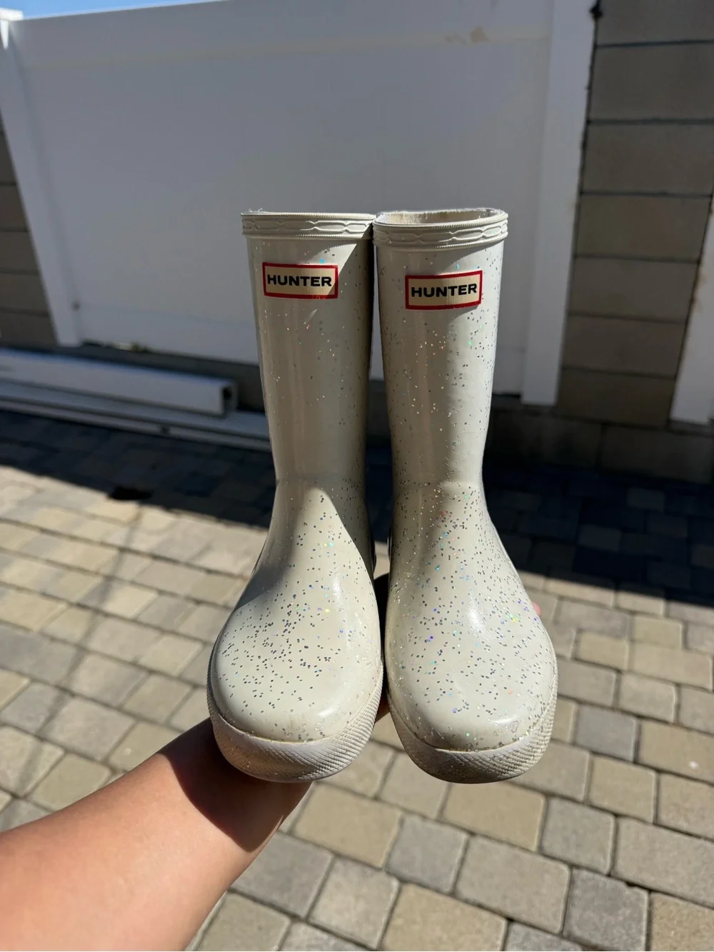 Hunter Kids Glitter Rain Boots - Cream with Multicolor Sparkle